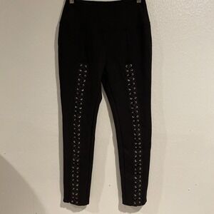 Lace Up, Eye & Hook Black Leggings Fitted Gothic Punk Stretchy Pants Small